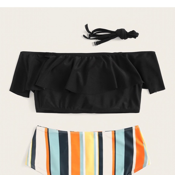 3/$30 Off Shoulder Top Striped High Waist Bikini - Picture 4 of 5